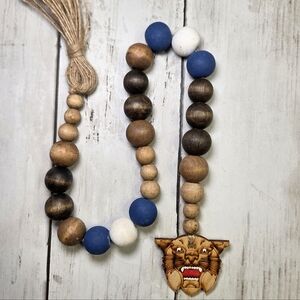 Hand Painted Rustic UK Wooden Bead Garland with Tassel